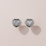 Boucles d'oreilles rétro coeur - Or blanc