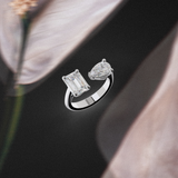 Bague Toi & Moi - Taille émeraude & poire - Or blanc