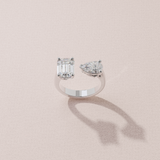 Bague Toi & Moi - Taille émeraude & poire - Or blanc