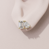 Boucles d'oreilles Toi & Moi - taille émeraude & poire - or jaune