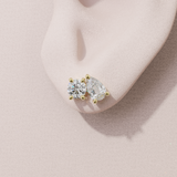 Boucles d'oreilles Toi & Moi - taille ronde & poire - or jaune