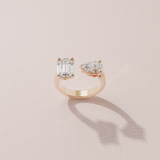 Bague Toi & Moi - Taille émeraude & poire - Or rose